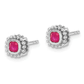 10k White Gold Cushion Ruby Earrings